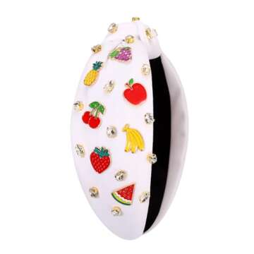 Summer Fruit Headbands for Women Tropical Strawberry Pineapple Cherry Watermelon Headbands Jeweled Rhinestone Knotted Headbands Summer Beach Hair Accessories Outfits Vacation Gifts (Fruit H-White)