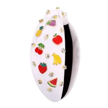 Summer Fruit Headbands for Women Tropical Strawberry Pineapple Cherry Watermelon Headbands Jeweled Rhinestone Knotted Headbands Summer Beach Hair Accessories Outfits Vacation Gifts (Fruit H-White)