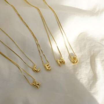 Lisitine Bubble Initial Necklaces Dainty Gold Letter Necklace 14K Gold Plated Cute Name Choker Necklaces for Women Trendy Gold Personalized Jewelry Gift for Women