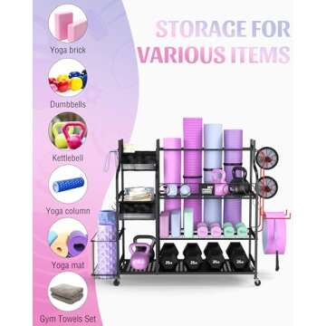 Mythinglogic Weight Rack for Dumbbells, Home Gym Storage for Yoga Mat Dumbbells Kettlebells and Stre...