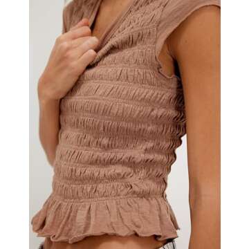 Stylish ACCPUR Women Smocked Crop Top with Ruffles