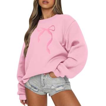 Oversized Sweatshirt for Women Crewneck Bow Graphic Sweatshirts Cozy Fleece Pullover Sweater Preppy ...
