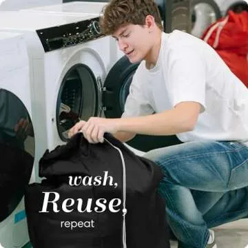 Nylon Laundry Bag, Large Capacity with Locking Drawstring, Machine Washable, Fits Laundry Baskets or Hampers, Holds 2 Loads of Clothes (Black, 30" x 40")