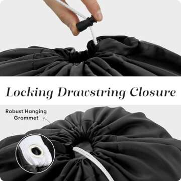 Nylon Laundry Bag, Large Capacity with Locking Drawstring, Machine Washable, Fits Laundry Baskets or Hampers, Holds 2 Loads of Clothes (Black, 30" x 40")