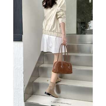 JOLLQUE Vintage Suede Shoulder Bag for Women - Trendy Purse