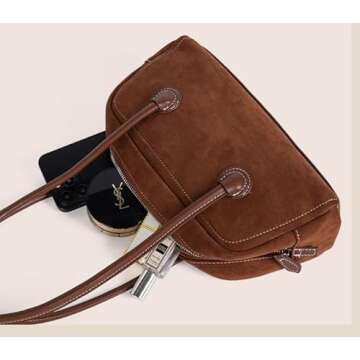 JOLLQUE Vintage Suede Shoulder Bag for Women - Trendy Purse