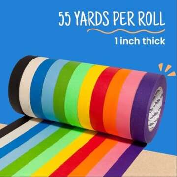 Craftzilla Colored Masking Tape - 11 Roll Multi-Pack, 55 Yards x 1 in Colorful Craft Tape– Perfect...