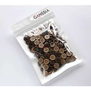 GANSSIA Coconut Shell Buttons Small Size 1/2 Inch (12.5mm) 4 Holes Coconut Button for Shirt Sewing or DIY Crafts Pack of 200pcs