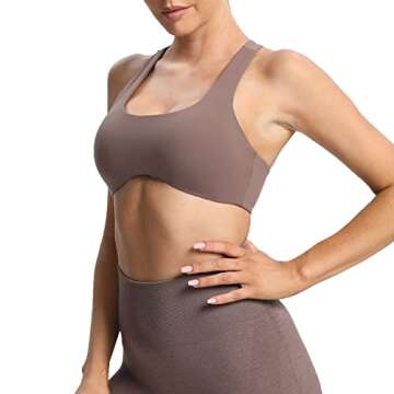 Aoxjox Women's Workout Sports Bras Fitness Backless Padded Define Sculpt Racerback Bra Yoga Crop Tan...
