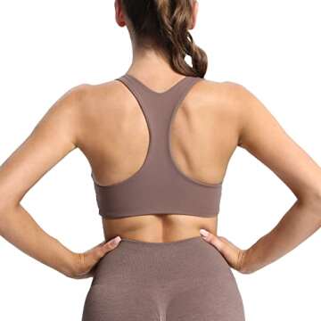 Aoxjox Women's Workout Sports Bras Fitness Backless Padded Define Sculpt Racerback Bra Yoga Crop Tank Top (Fudge Coffee, Large)
