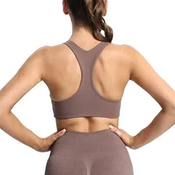 Aoxjox Women's Workout Sports Bras Fitness Backless Padded Define Sculpt Racerback Bra Yoga Crop Tank Top (Fudge Coffee, Large)