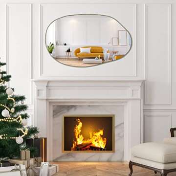 DAOYIJIAJU Irregular Wall Mirror, 33.5"x20.5" Asymmetrical Mirrors, Unique Shaped Mirror, Gold Moder...