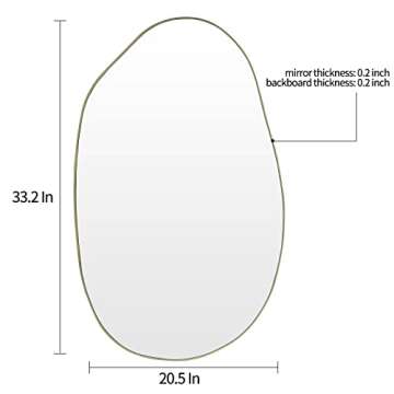 DAOYIJIAJU Irregular Wall Mirror, 33.5"x20.5" Asymmetrical Mirrors, Unique Shaped Mirror, Gold Modern Mirror for Living Room Bathroom Bedroom Entryway