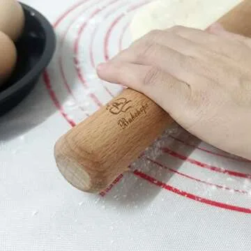 Bakehope Rolling Pin for Baking Pasta Pizza Bread, Natural Beech Wood Dough Roller(15.75 Inches, dowel)
