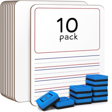 Scribbledo 10 Pack Double Sided Whiteboards 9”x12” Story Lined Dry Erase Boards for Kids Writing...