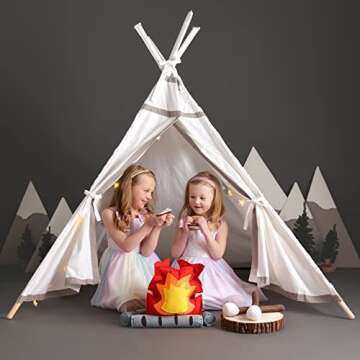 Teepee Tent for Girls, Boys - Deluxe Gift Set with Smores Campfire, Fairy Lights, Quality Fabric | K...