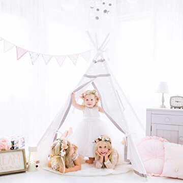 Teepee Tent for Girls, Boys - Deluxe Gift Set with Smores Campfire, Fairy Lights, Quality Fabric | Kids Love Luxury Tents for Indoor Reading Nook, Imaginative Play, Calming Corner