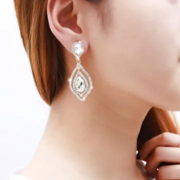 Gorgeous NLCAC Teardrop Crystal Earrings for Weddings