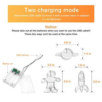 20 LED Children's Room LED String Light Astronaut Spaceship Rocket Pendants Holiday Party Lights Wal...