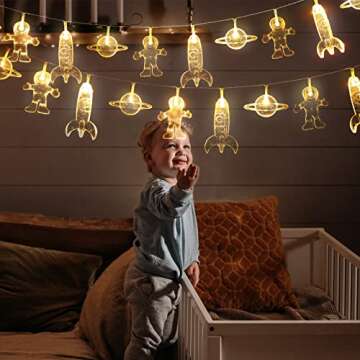 20 LED Children's Room LED String Light Astronaut Spaceship Rocket Pendants Holiday Party Lights Wall Window Nursery or Kids room Decor Wedding Around the Garden Party Patio Christmas (Warm White)