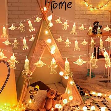 20 LED Children's Room LED String Light Astronaut Spaceship Rocket Pendants Holiday Party Lights Wall Window Nursery or Kids room Decor Wedding Around the Garden Party Patio Christmas (Warm White)