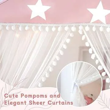 Kids Play Tent with Mat, Large Playhouse Tent with Pompoms Door Curtains, Children Play House for Girls Boys, Indoor Play Cottage (Pink)