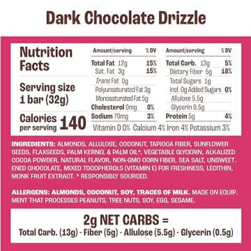 Munk Pack Chewy Granola Bars, Dark Chocolate Drizzle - Low Sugar Snacks with 5g Protein, 1g Sugar with Allulose - Gluten Free & Low Glycemic - 12 Count
