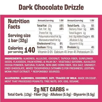 Munk Pack Chewy Granola Bars, Dark Chocolate Drizzle - Low Sugar Snacks with 5g Protein, 1g Sugar with Allulose - Gluten Free & Low Glycemic - 12 Count