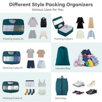 Veken 6 Set Packing Cubes for Suitcases, Travel Essentials for Carry on Luggage, Suitcase Organizer Bags Set for Travel Accessories in 4 Sizes(Extra Large, Large, Medium, Small)