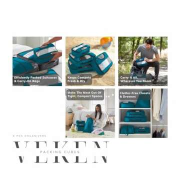 Veken 6 Set Packing Cubes for Suitcases, Travel Essentials for Carry on Luggage, Suitcase Organizer Bags Set for Travel Accessories in 4 Sizes(Extra Large, Large, Medium, Small)