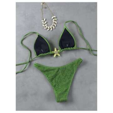 SOLY HUX Women's Sexy Halter Triangle Bikini Set Tie String Swimsuit High Cut Thong Two Piece Bathing Suit Pure Green Medium