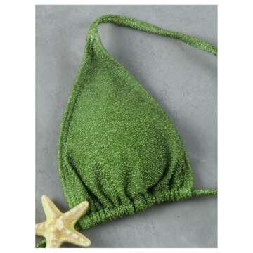 SOLY HUX Women's Sexy Halter Triangle Bikini Set Tie String Swimsuit High Cut Thong Two Piece Bathing Suit Pure Green Medium