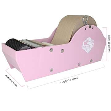 QShield Water Activated Desktop Gum Tape Dispenser Pink with Reinforced Kraft Paper Gummed Tape 2.75In x 75 feet Eco Friendly for Sealing Office Supplies