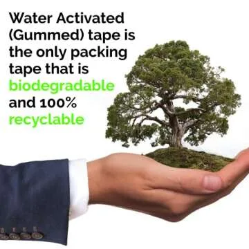 QShield Water Activated Desktop Gum Tape Dispenser Pink with Reinforced Kraft Paper Gummed Tape 2.75In x 75 feet Eco Friendly for Sealing Office Supplies