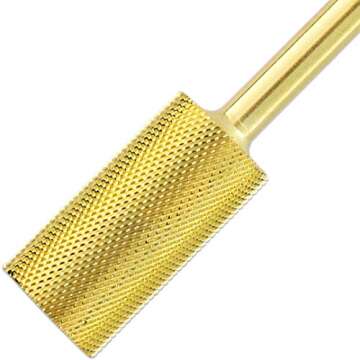 PANA Professional 3/32" Shank Size - Flat Top Large Barrel Gold Carbide Bit Extra Fine Grit - Nail Drill Bit for Dremel Machine