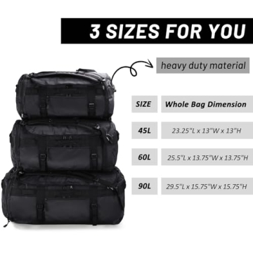 MIER Duffel Backpack 45L with Shoe Compartment, Black