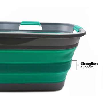 SAMMART Set of 2-30L (8 Gallon) Collapsible Plastic Laundry Basket-Foldable Pop Up Storage Container/Organizer-Space Saving Hamper, Water Capacity: 24L (6.3 Gallon) (2, Dark Grey/Bluish-Green)