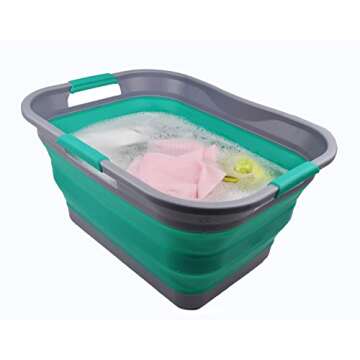 SAMMART Set of 2-30L (8 Gallon) Collapsible Plastic Laundry Basket-Foldable Pop Up Storage Container/Organizer-Space Saving Hamper, Water Capacity: 24L (6.3 Gallon) (2, Dark Grey/Bluish-Green)