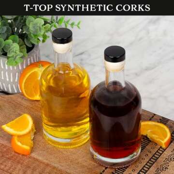 Cornucopia 12-Ounce Clear Glass Liquor Bottles with T-Top Synthetic Corks, 2-Pack