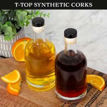 Cornucopia 12-Ounce Clear Glass Liquor Bottles with T-Top Synthetic Corks, 2-Pack