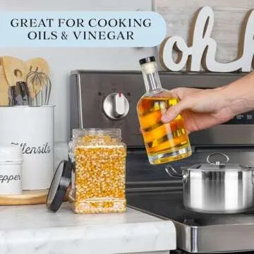 Cornucopia 12-Ounce Clear Glass Liquor Bottles with T-Top Synthetic Corks, 2-Pack