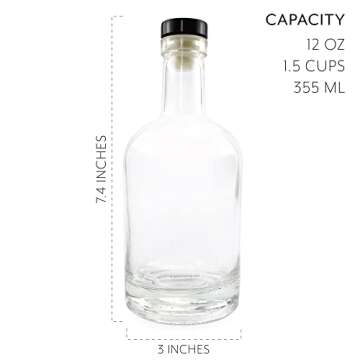 Cornucopia 12-Ounce Clear Glass Liquor Bottles with T-Top Synthetic Corks, 2-Pack