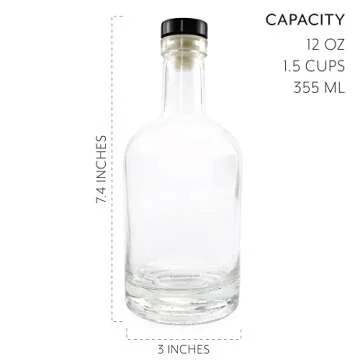 Cornucopia 12-Ounce Clear Glass Liquor Bottles with T-Top Synthetic Corks, 2-Pack