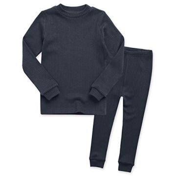 VAENAIT BABY Infant Toddler Kids Long Sleeve Modal Sleepwear Pajamas 2pcs Set Rib Knit Charcoal XS