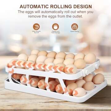 Creative.c Egg Holder for Refrigerator 42 Eggs Storage, 2 Tier Auto Rolling Egg Dispenser, 3 Rows Eg...