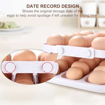 Creative.c Egg Holder for Refrigerator 42 Eggs Storage, 2 Tier Auto Rolling Egg Dispenser, 3 Rows Egg Organizer for Fridge Space Saving Automatic Egg Roller for Kitchen Countertop (White)