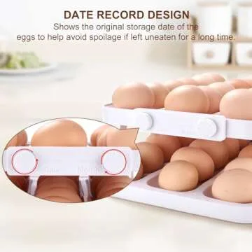 Creative.c Egg Holder for Refrigerator 42 Eggs Storage, 2 Tier Auto Rolling Egg Dispenser, 3 Rows Egg Organizer for Fridge Space Saving Automatic Egg Roller for Kitchen Countertop (White)