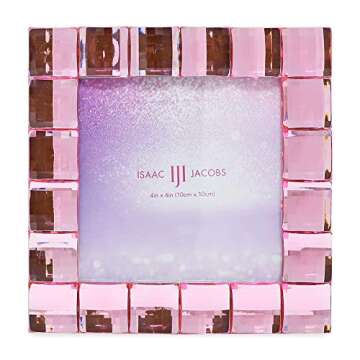 Isaac Jacobs Decorative Sparkling Light Pink Jewel Picture Frame, Photo Display & Home Décor (4x4, Light Pink)