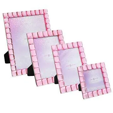 Isaac Jacobs Decorative Sparkling Light Pink Jewel Picture Frame, Photo Display & Home Décor (4x4, Light Pink)