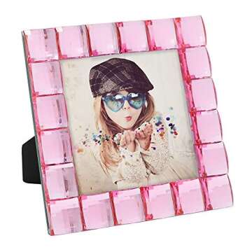 Isaac Jacobs Decorative Sparkling Light Pink Jewel Picture Frame, Photo Display & Home Décor (4x4, Light Pink)